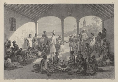 Litografia do mercado de escravos na rua do Valongo, no Rio de Janeiro, a partir de pintura de J. M. Rugendas (1802-1858), século XIX. Litografia do mercado de escravos na rua do Valongo, no Rio de Janeiro, a partir de pintura de J. M. Rugendas (1802-1858), século XIX.